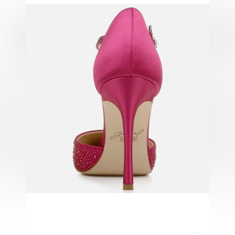 Pink Satin Rhinestone Pointed Toe Heels - Picture 3 of 4